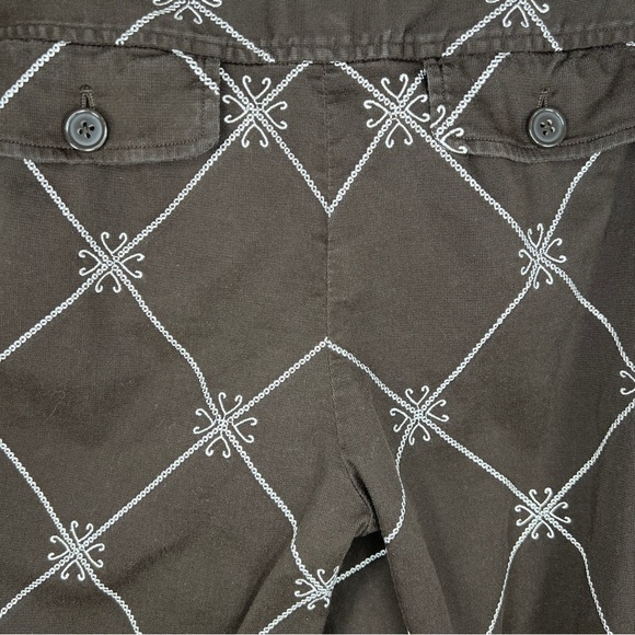 SIZE 6 ANN TAYLOR LOFT BROWN WHITE EMBROIDERED CROPPED CAPRI PANTS BOHO PREPPY - Picture 8 of 11